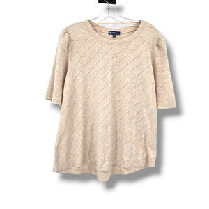 Democracy Women's Perforated Detail Puff Sleeve Short Sleeve T-Shirt Beige XL